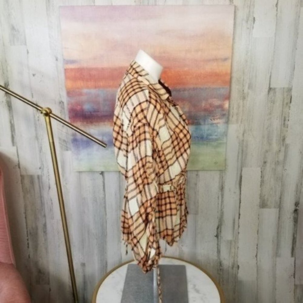Free People Pacific Dawn Plaid Shirt Peachy - Picture 6 of 7